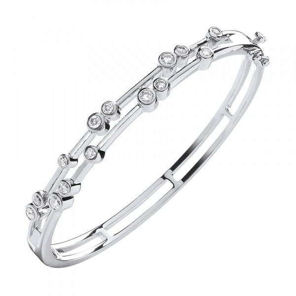 18ct white gold 1.00ct round brilliant diamond double row bangle