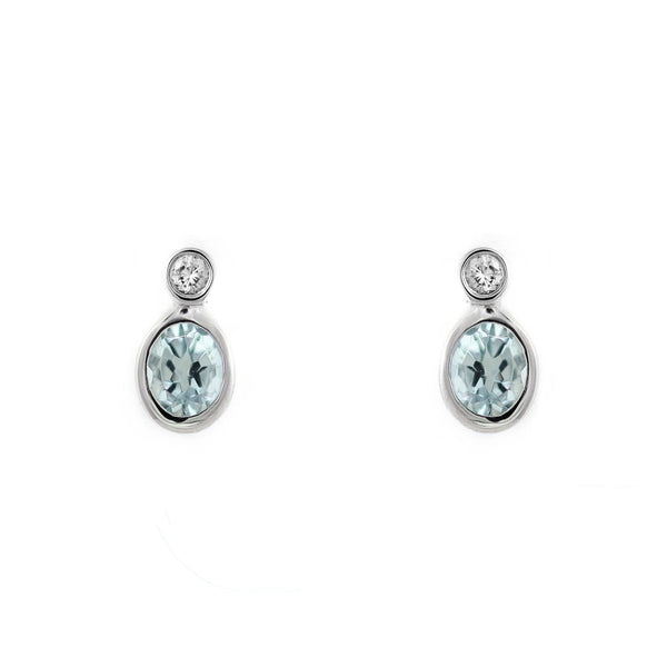 Platinum 0.43ct aquamarine & 0.07ct diamond stud earrings