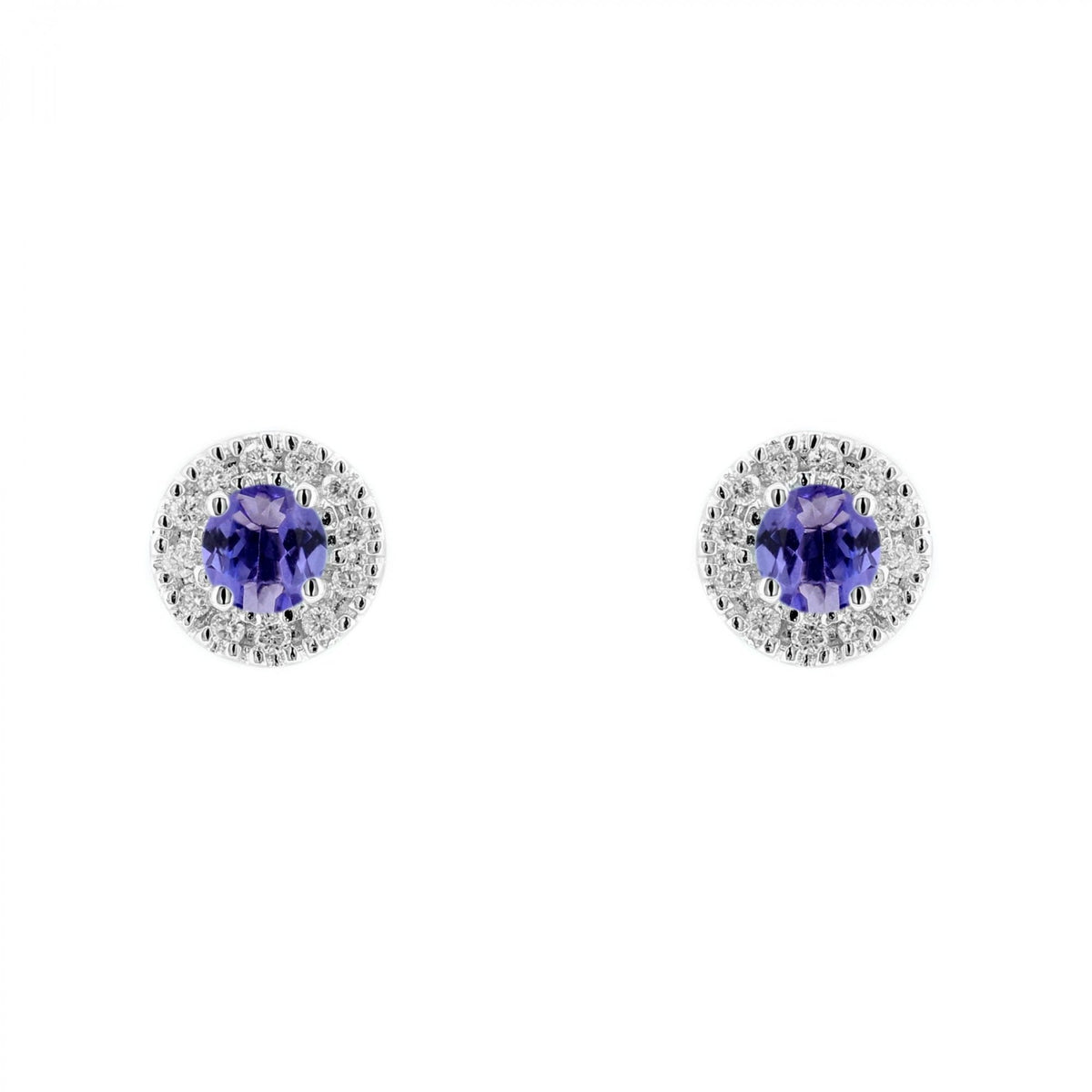 Platinum 0.36ct tanzanite & 0.11ct diamond stud earrings