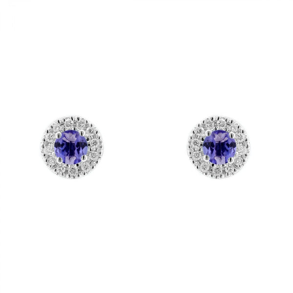 Platinum 0.36ct tanzanite & 0.11ct diamond stud earrings