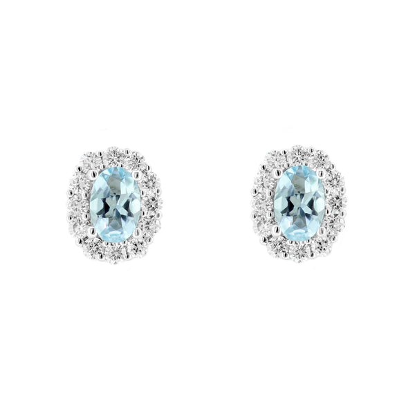 Platinum 0.77ct aquamarine & 0.30ct diamond cluster earrings