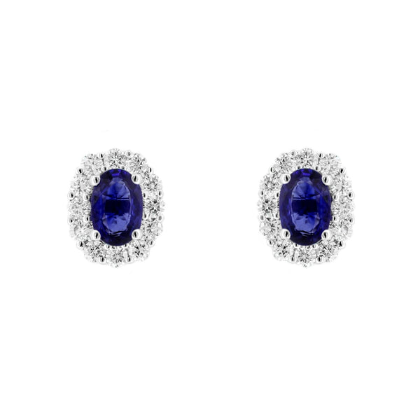 Platinum 1.31ct sapphire & 0.50ct diamond cluster earrings