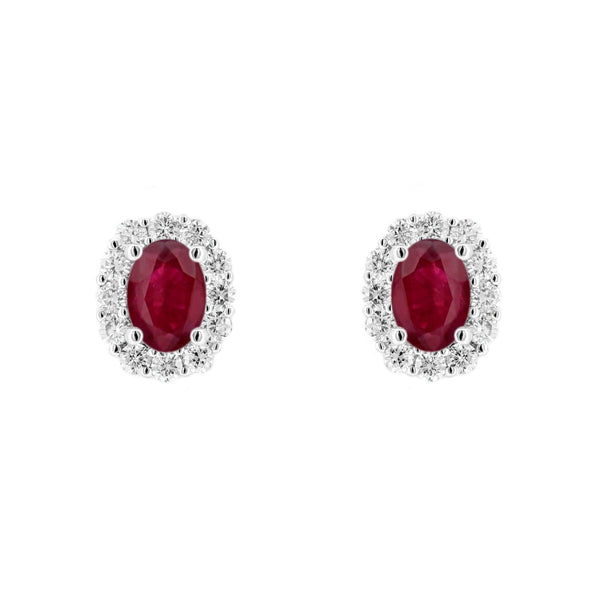 Platinum 1.00ct ruby & 0.54ct diamond cluster earrings