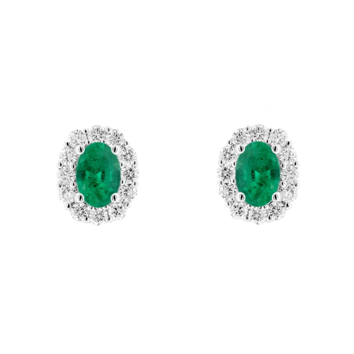 Platinum 0.75ct emerald & 0.53ct diamond cluster earrings