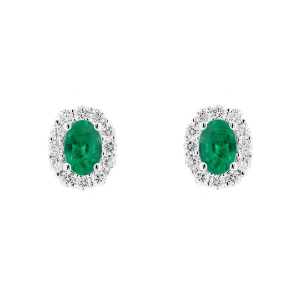 Platinum 0.75ct emerald & 0.53ct diamond cluster earrings