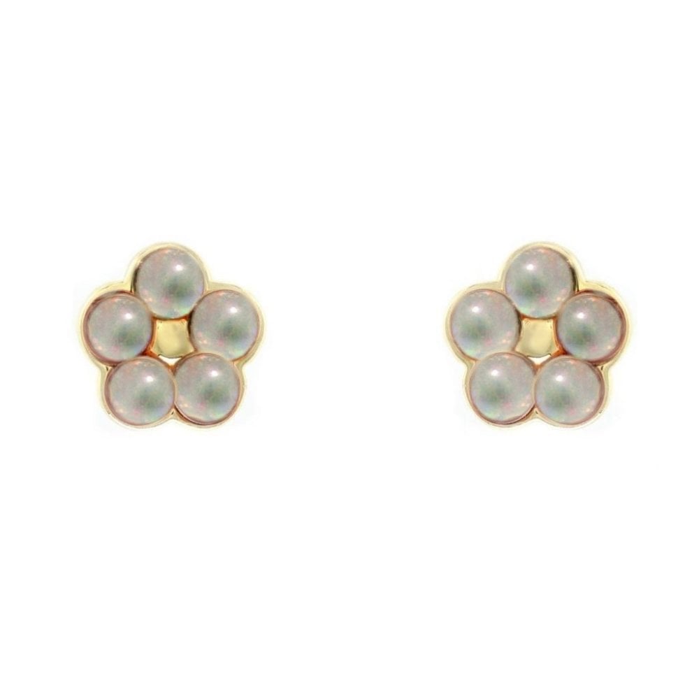 9ct yellow gold 9x9mm opal flower cluster stud earrings