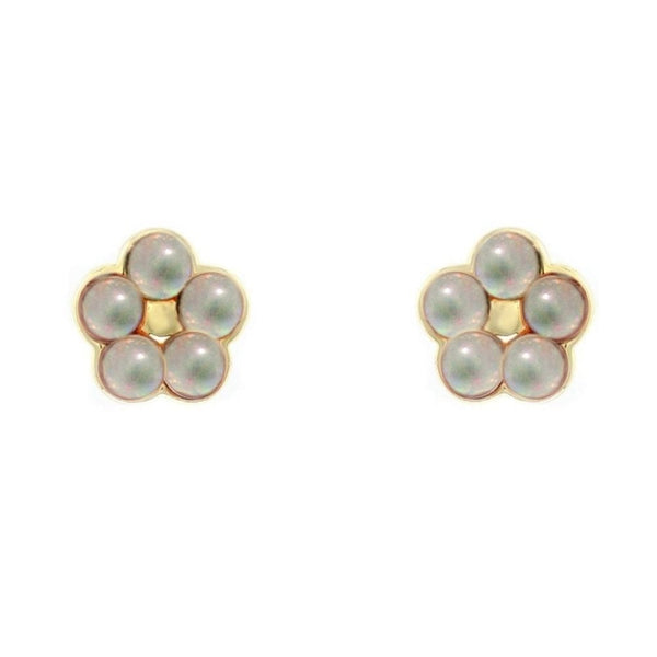 9ct yellow gold 9x9mm opal flower cluster stud earrings