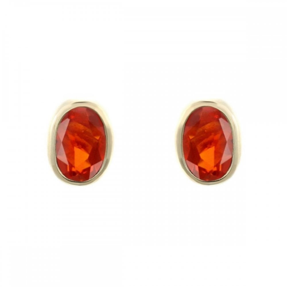 9ct yellow gold 7mm x 5mm oval fire opal stud earrings