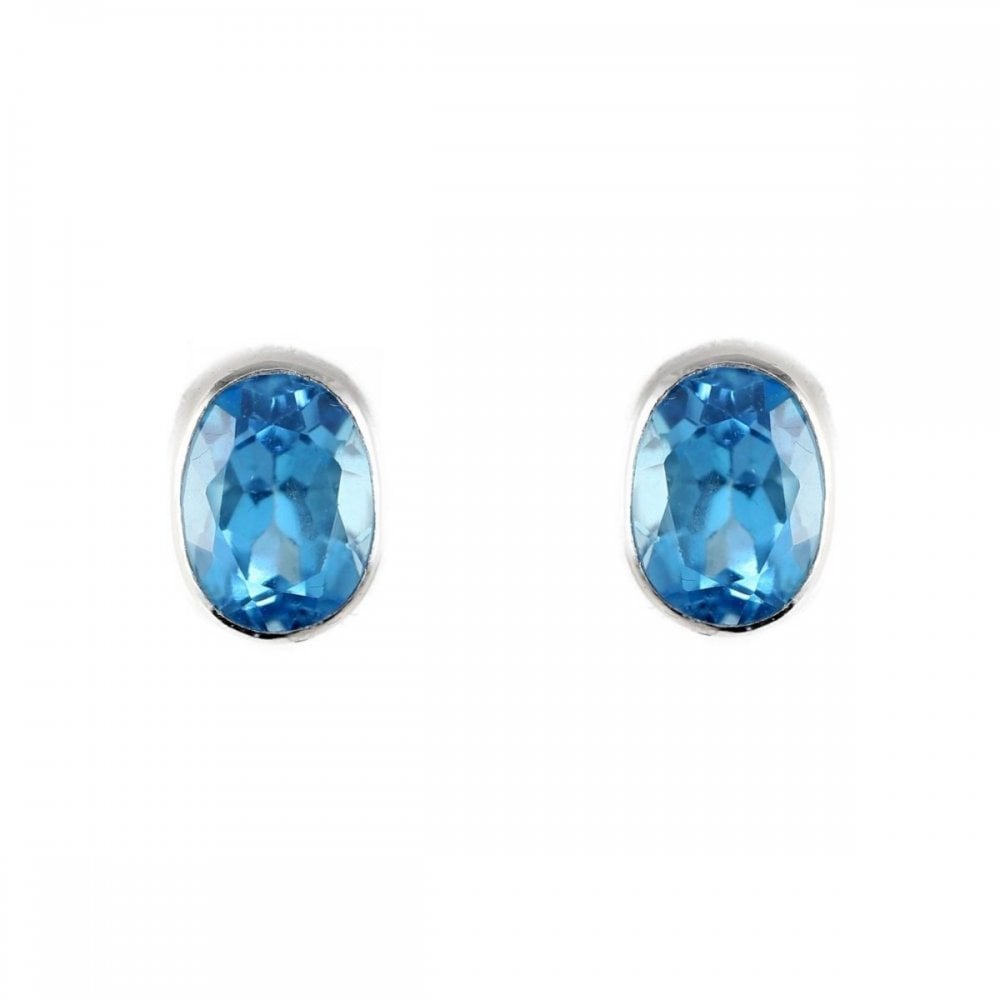 9ct white gold 7mm x 5mm oval blue topaz stud earrings