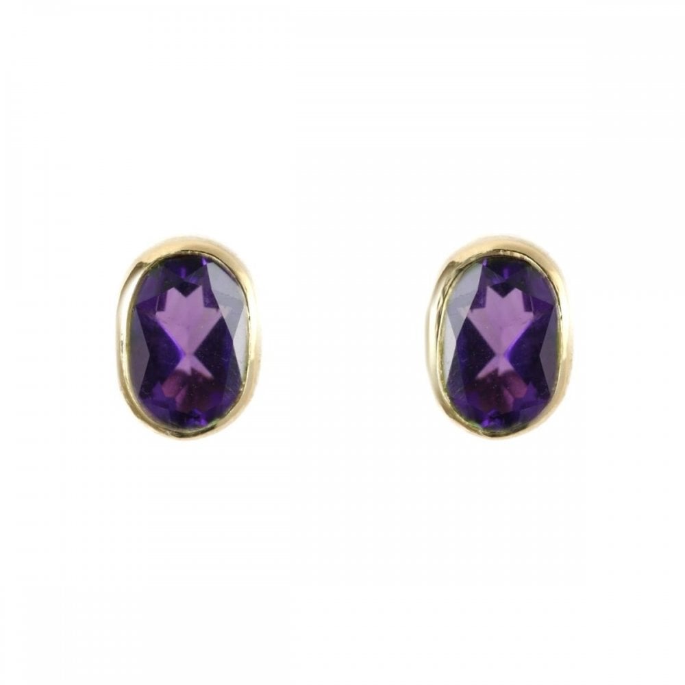 9ct yellow gold 7mm x 5mm oval amethyst stud earrings