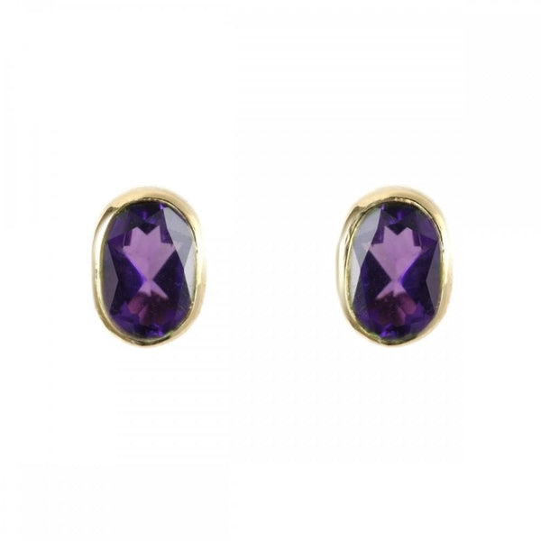 9ct yellow gold 7mm x 5mm oval amethyst stud earrings