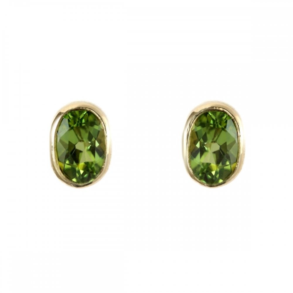 9ct yellow gold 7mm x 5mm oval peridot stud earrings