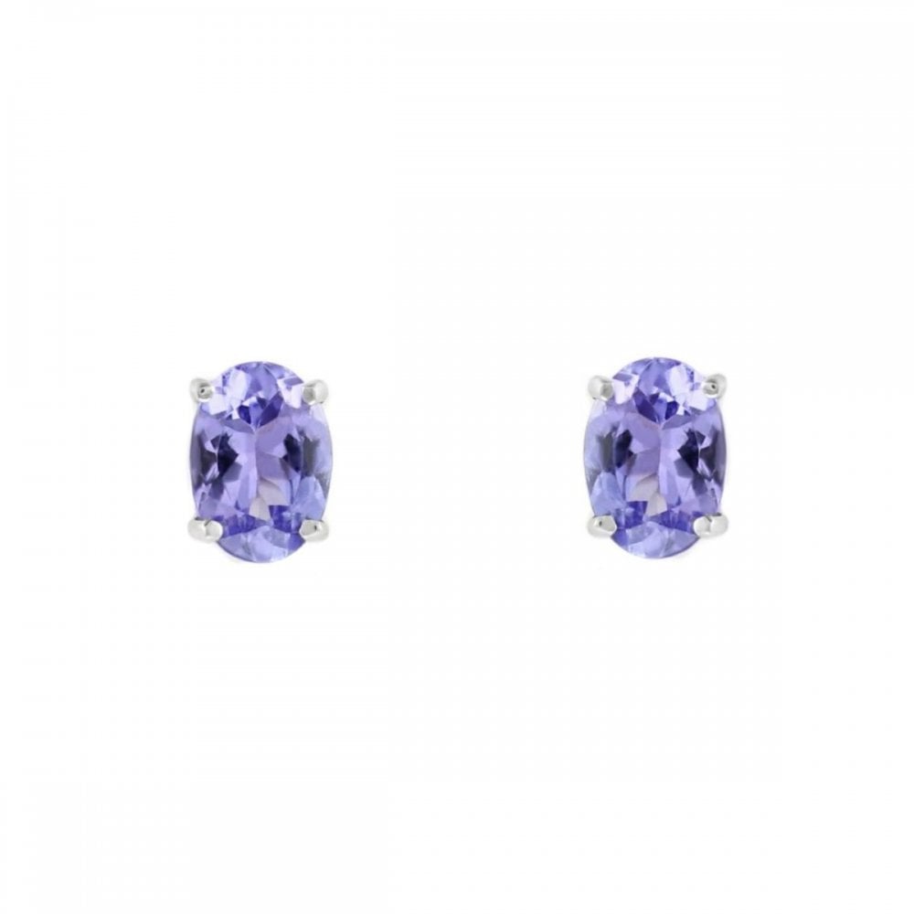 9ct white gold 7mm x 5mm oval tanzanite stud earrings