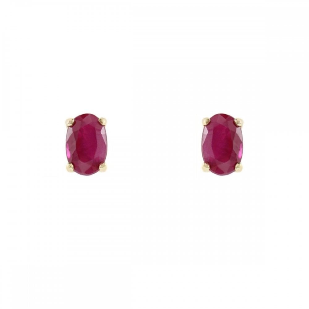 9ct yellow gold 6mm x 4mm ruby stud earrings