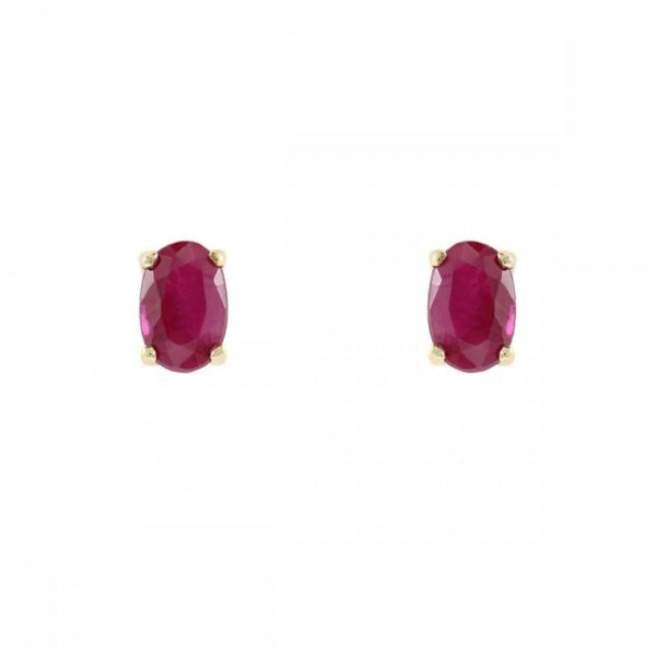 9ct yellow gold 6mm x 4mm ruby stud earrings