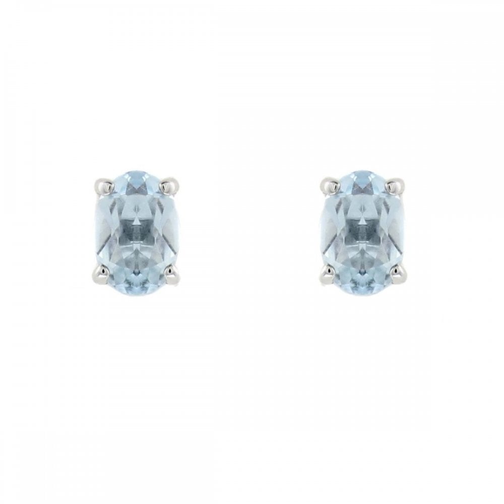 9ct white gold 6mm x 4mm aquamarine stud earrings