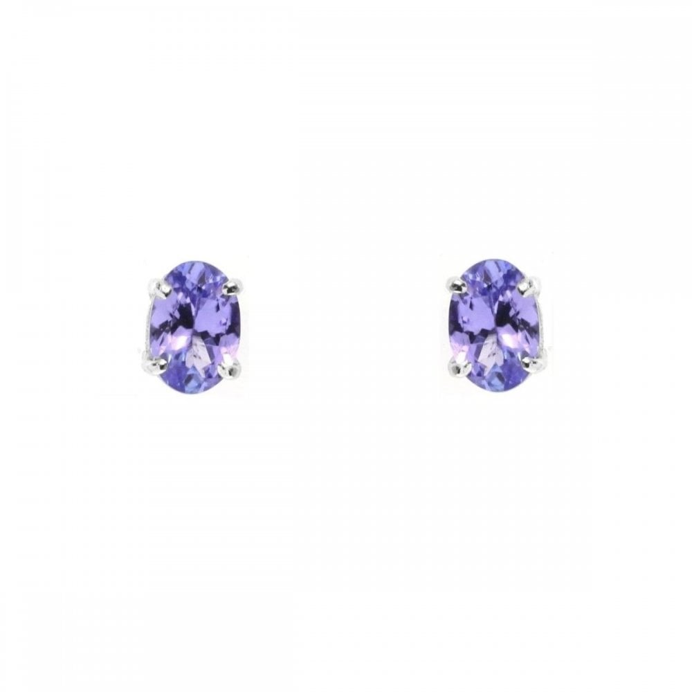 9ct white gold 6mm x 4mm oval tanzanite stud earrings
