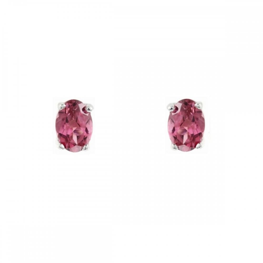 9ct white gold 6mm x 4mm pink tourmaline stud earrings