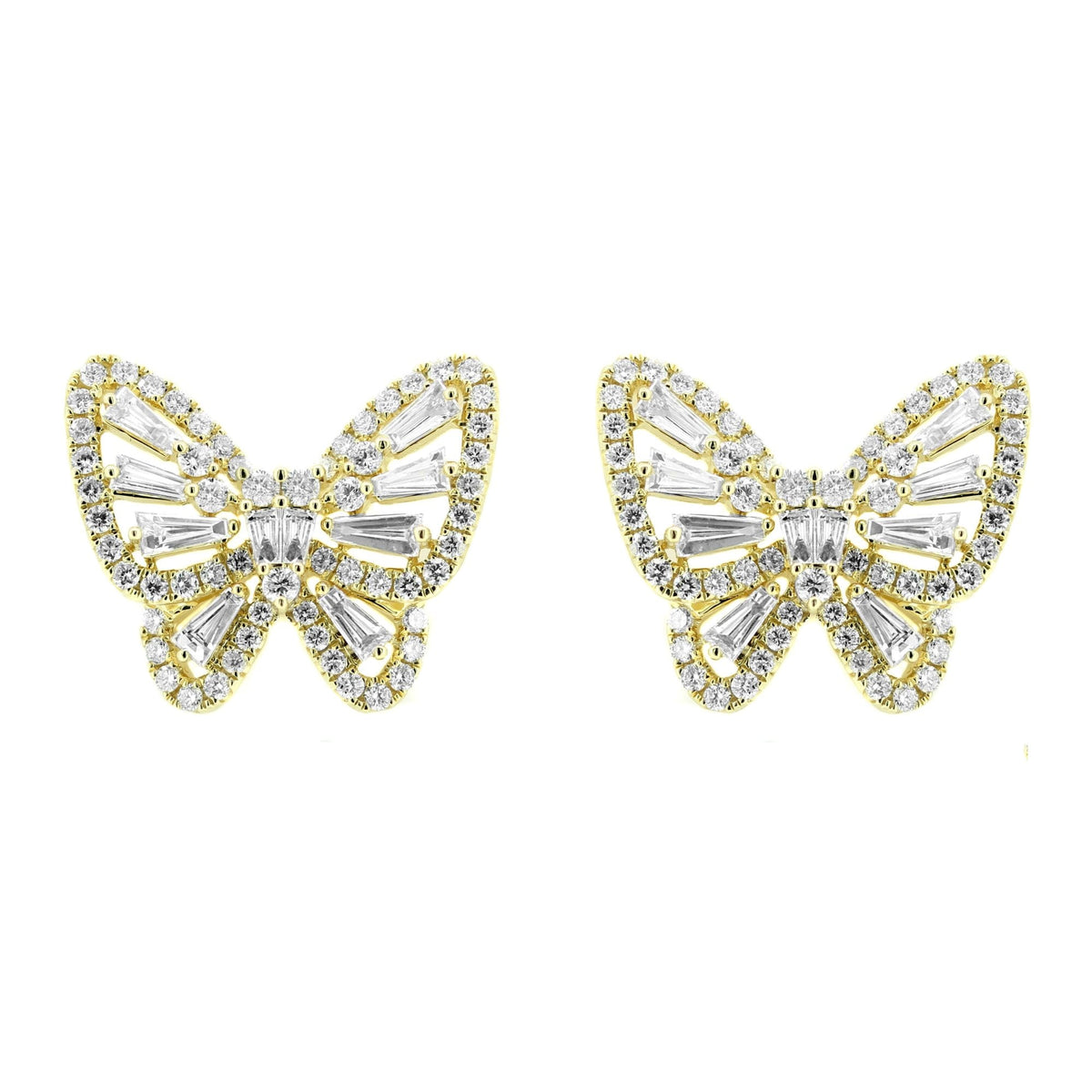 18ct yellow gold 1.69ct butterfly shaped diamond stud earrings