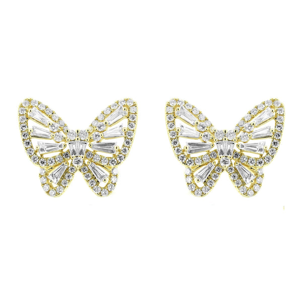 18ct yellow gold 1.69ct butterfly shaped diamond stud earrings