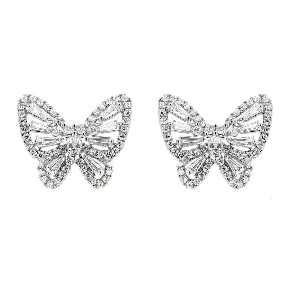 18ct white gold 1.71ct butterfly shaped diamond stud earrings