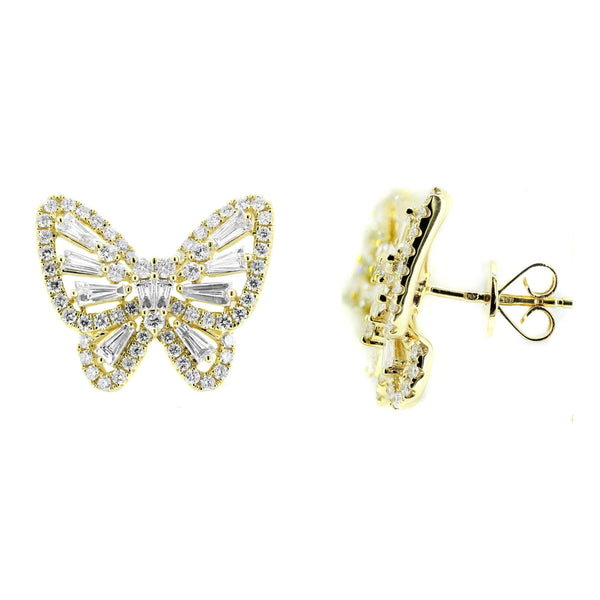 18ct yellow gold 1.69ct butterfly shaped diamond stud earrings