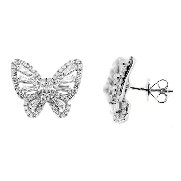 18ct white gold 1.71ct butterfly shaped diamond stud earrings