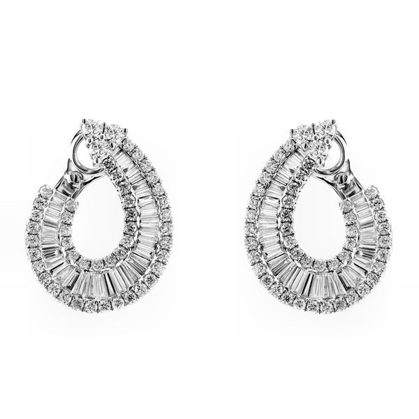 18ct white gold 3.40ct baguette & round diamond hoop earrings