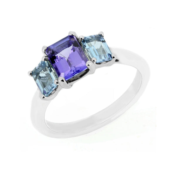 Platinum 1.60ct tanzanite & 0.97ct aquamarine 3 stone ring