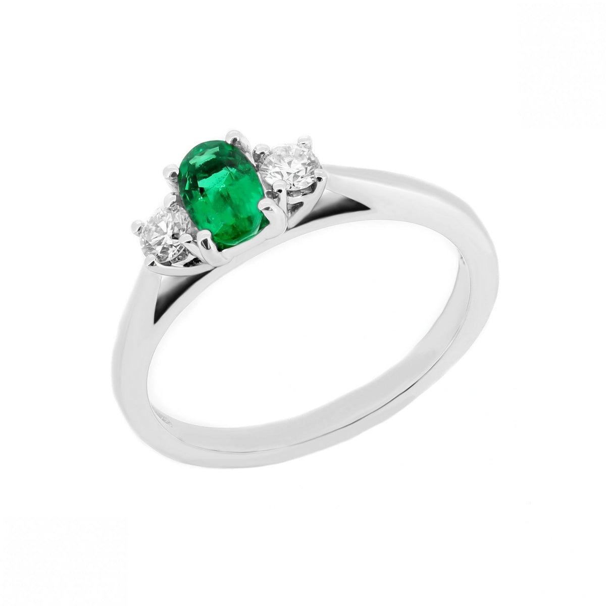 Platinum 0.40ct emerald & 0.20ct diamond 3 stone ring