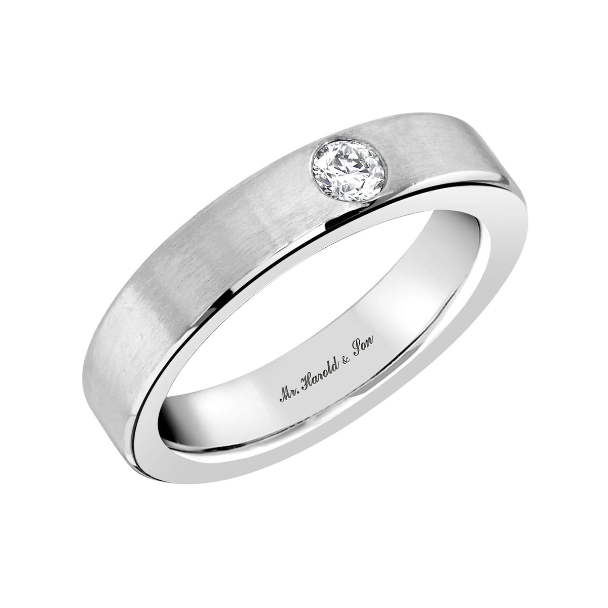 Platinum 5.0mm 0.20ct diamond flat extra heavy weight court ring