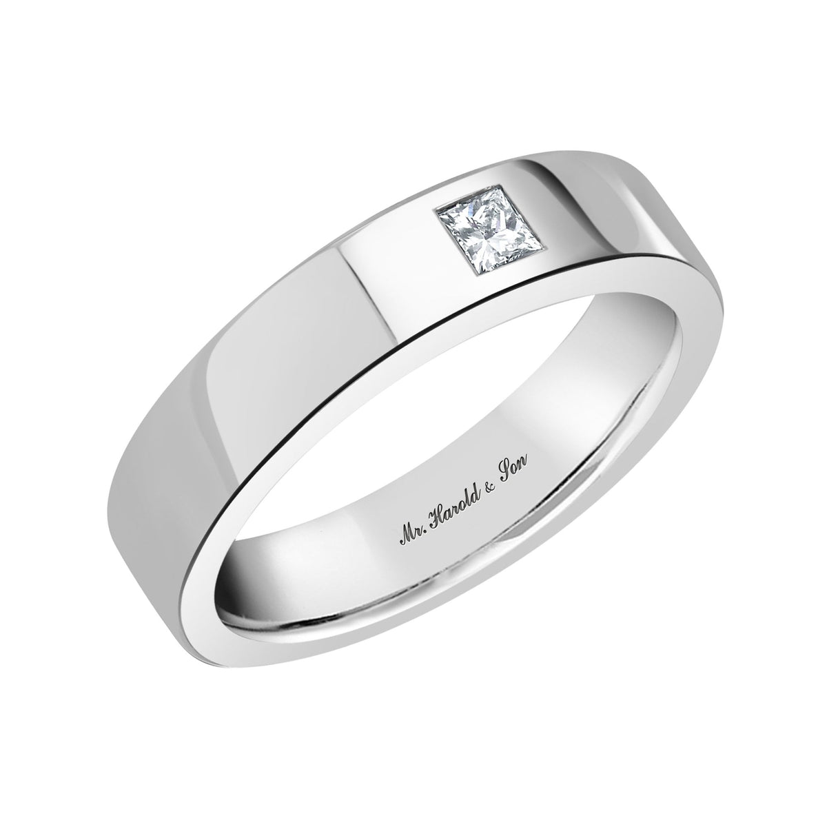 Platinum 5.0mm 0.15ct diamond flat extra heavy weight court ring