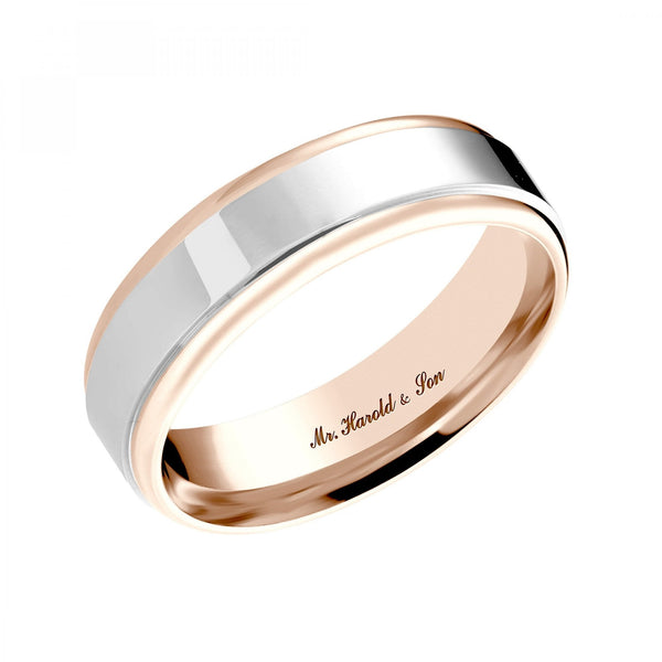Palladium & 18ct rose gold 6.0mm court wedding ring.