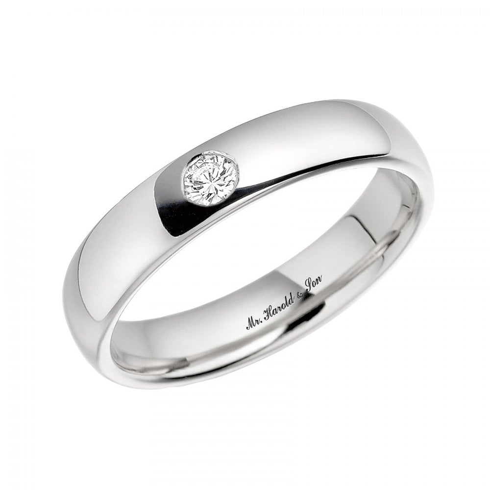 Platinum 3.0mm 0.03ct round diamond set court wedding ring