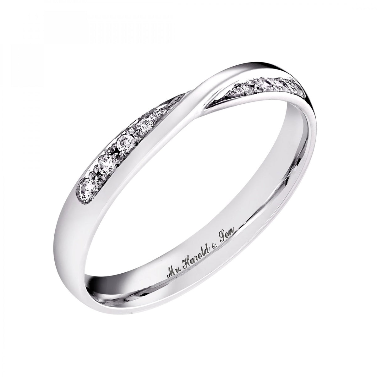 Platinum 3.0mm 0.07ct round diamond set twist design ring