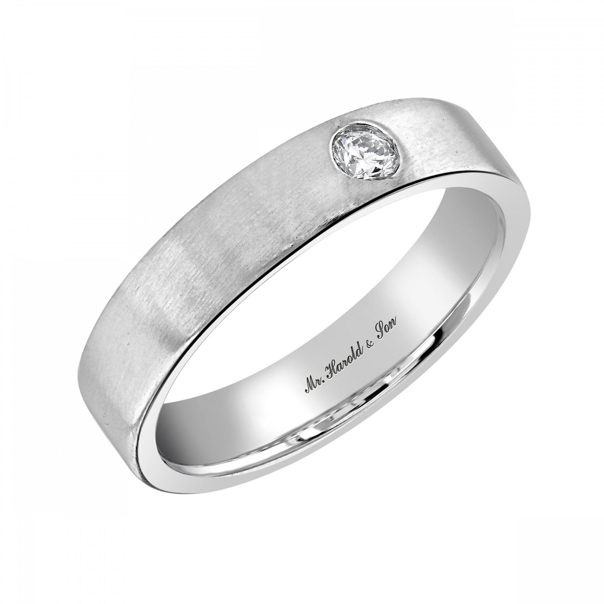 Platinum 5.0mm 0.12ct satin round diamond set heavy court ring