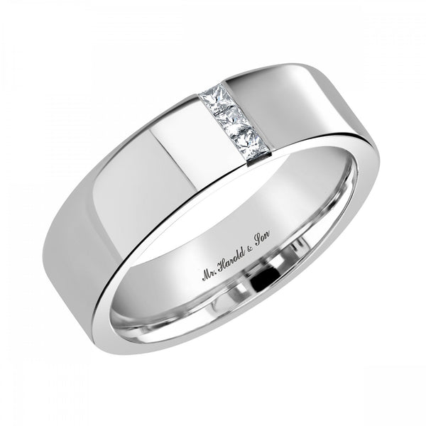 Platinum 7.0mm 0.15ct princess cut diamond set flat wedding ring