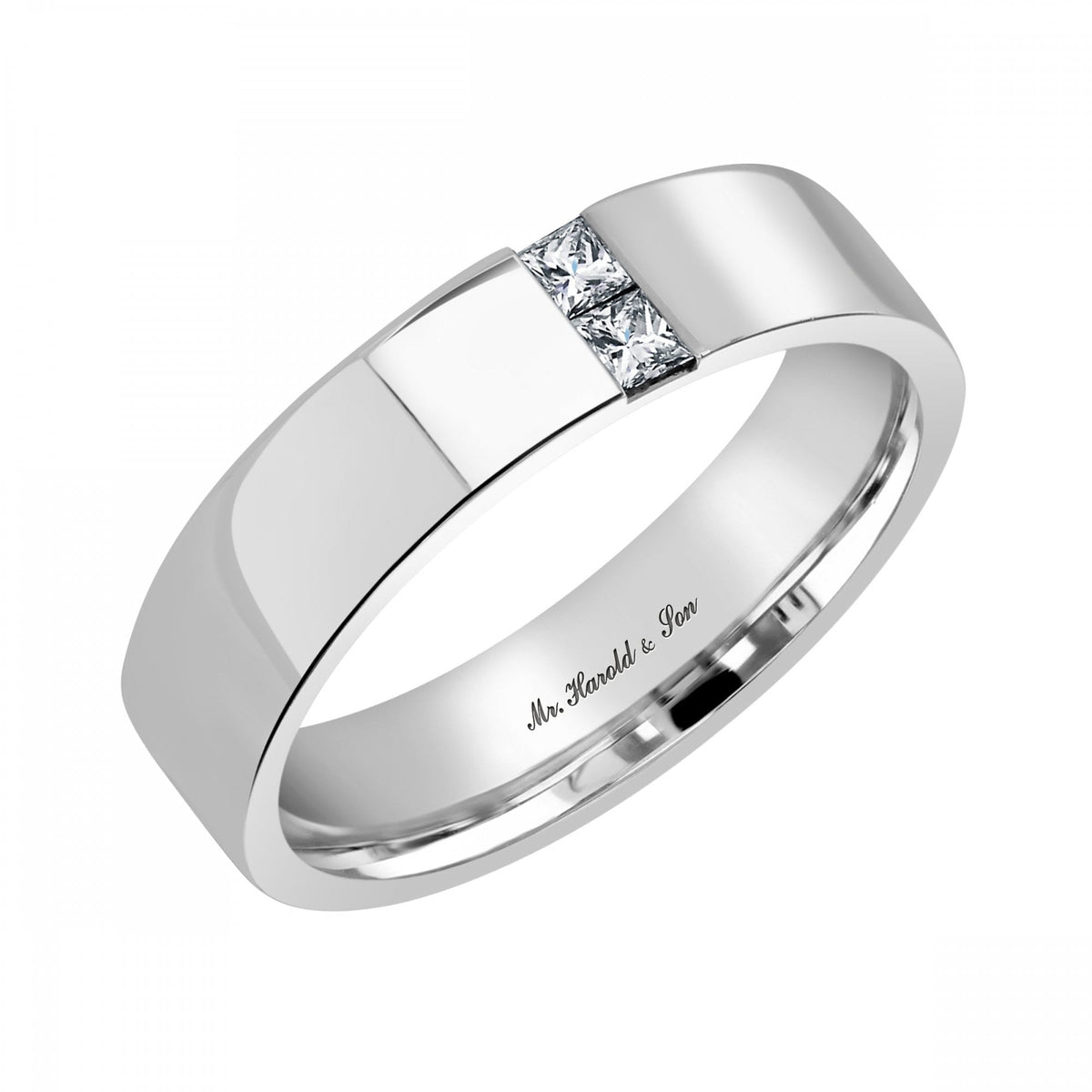 Platinum 4.5mm 0.10ct princess cut diamond set flat wedding ring