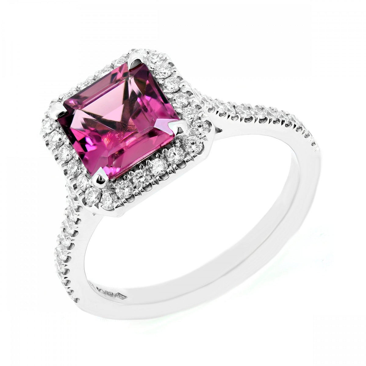 Platinum 1.90ct pink tourmaline & 0.46ct diamond halo ring