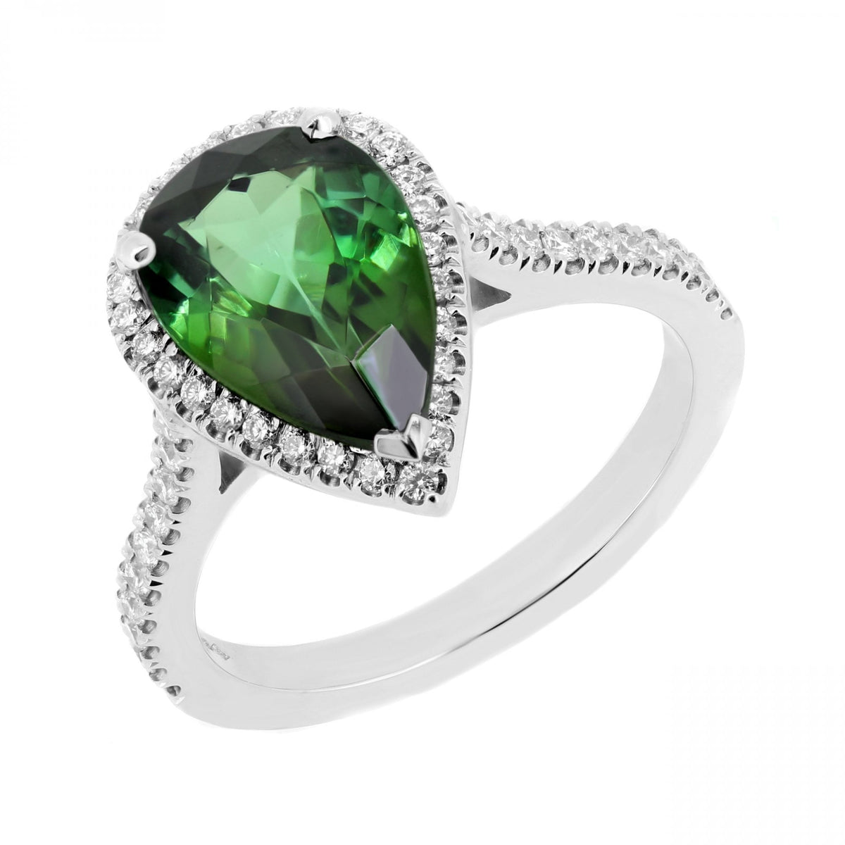 Platinum 2.26ct green tourmaline & 0.38ct diamond cluster ring