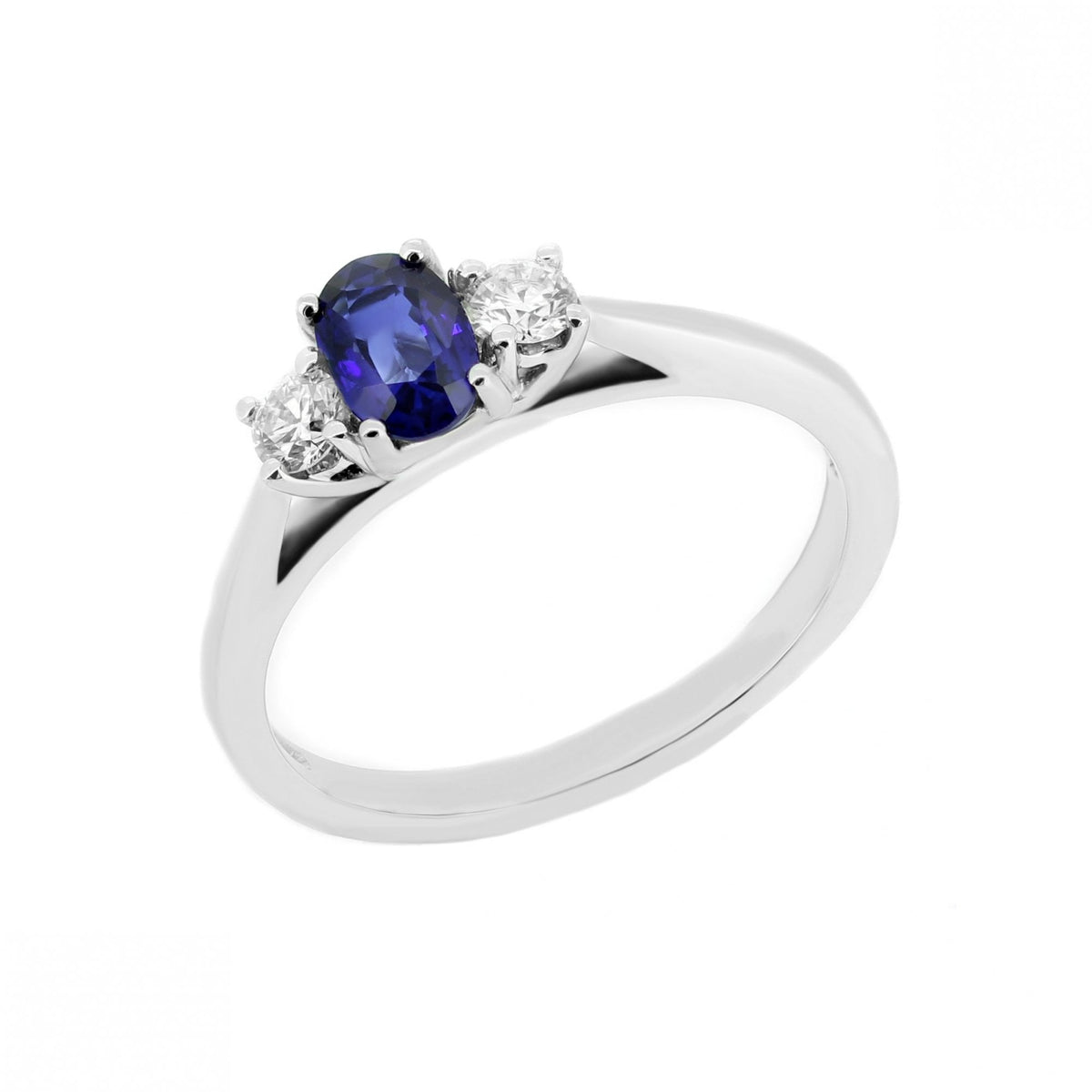 Platinum 0.54ct sapphire & 0.20ct diamond 3 stone ring