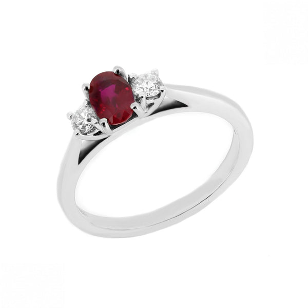 Platinum 0.47ct ruby & 0.20ct diamond 3 stone ring