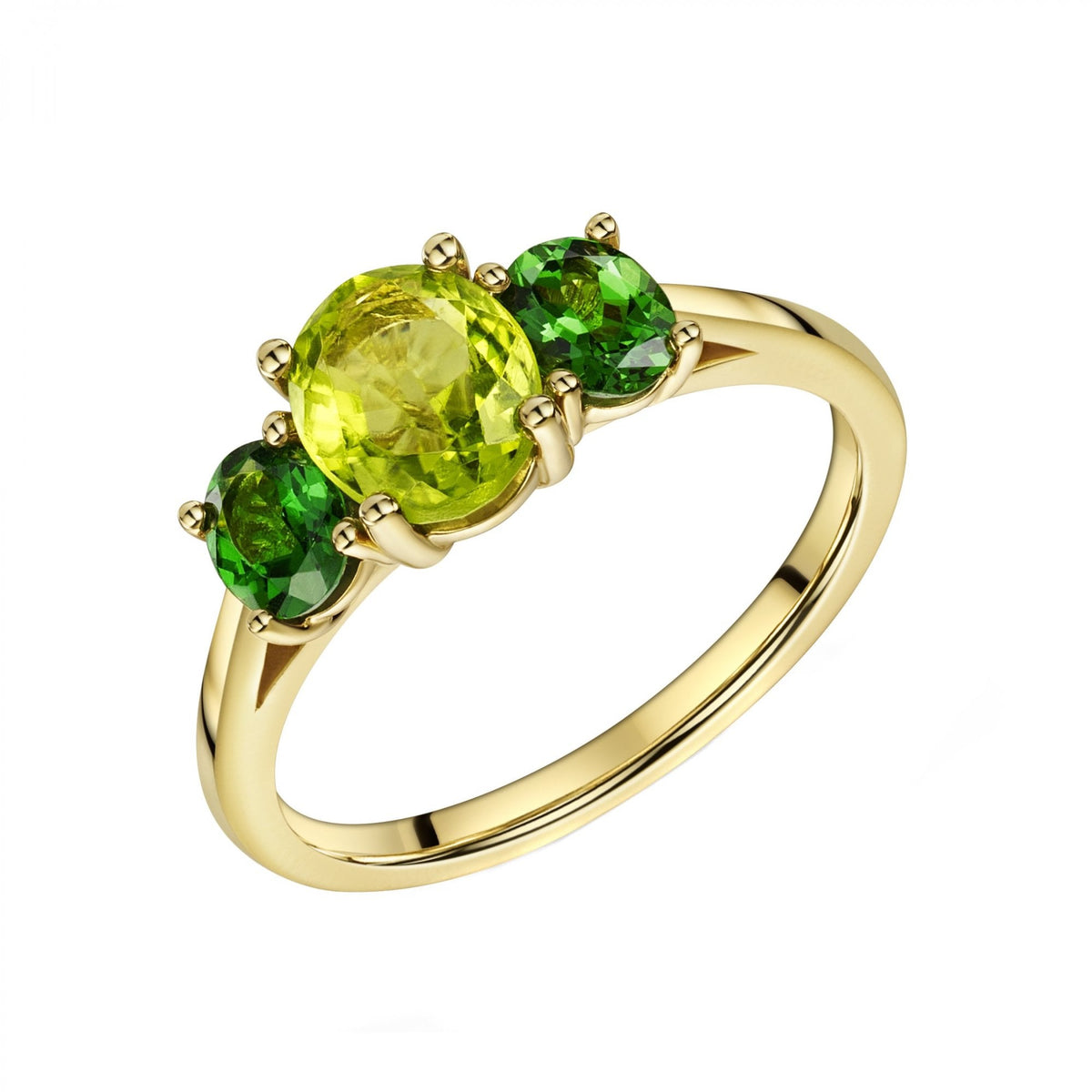 18ct yellow gold 1.18ct peridot & 0.67ct tsavourite garnet ring