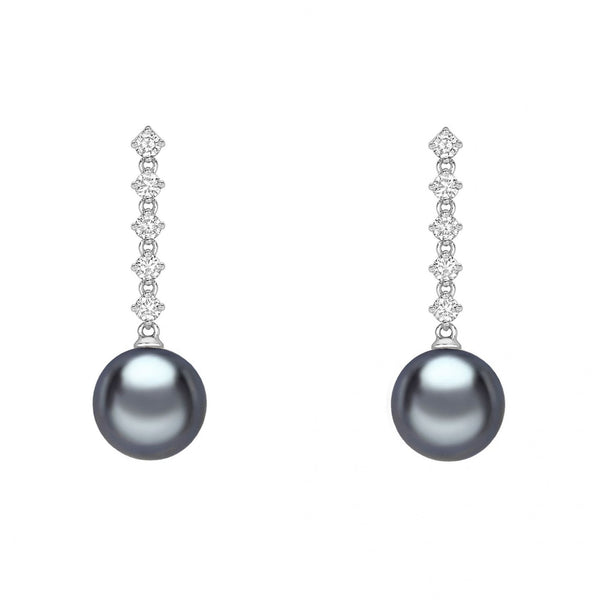 18ct white gold 8.5 x 9mm Tahitian pearl 0.45ct diamond earrings