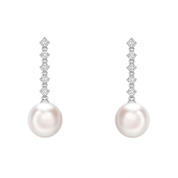 18ct white gold 8.5 x 9.0mm Akoya pearl 0.45ct diamond earrings