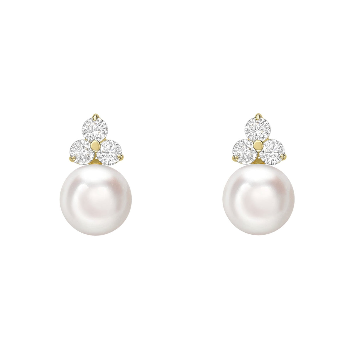 18ct yellow gold 8.5mm x 9mm Akoya pearl 0.40ct diamond earrings