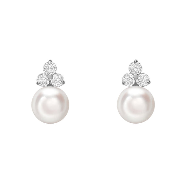 18ct white gold 8.5mm x 9mm Akoya pearl 0.40ct diamond earrings