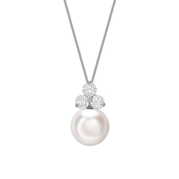 18ct white gold 8.5mm x 9mm Akoya pearl 0.20ct diamond pendant