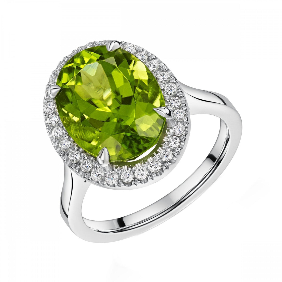 Platinum 6.68ct peridot & 0.28ct diamond cluster ring