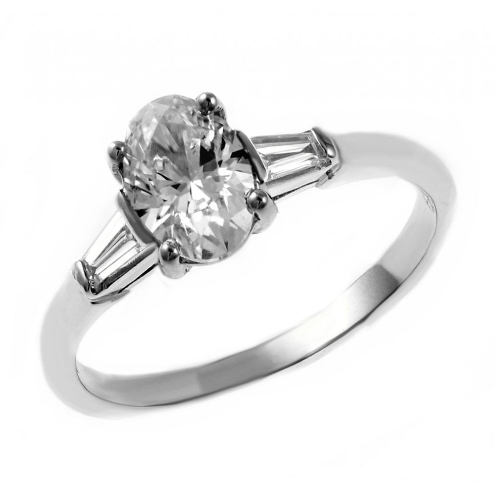 Platinum 1.00ct F VS2 GIA oval cut diamond ring